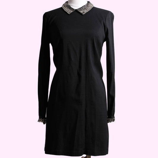 FRENCH CONNECTION Black Long Sleeve Dress with Crystal Collar