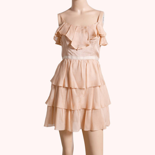 TOPSHOP Vintage Pink Ruffled Silk Sleeveless Dress