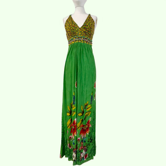 DERHY Green and Yellow Floral Patterned Maxi Dress