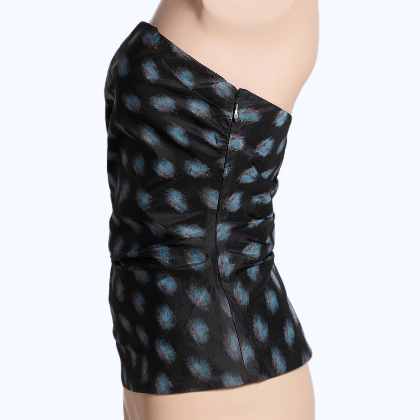LOUIS VUITTON Blue and Black Patterned Silk Bustier Top