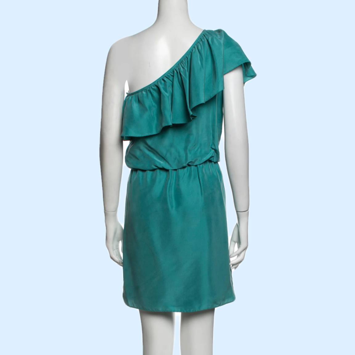 TIBI Turquoise One Shoulder Silk Ruffled Dress