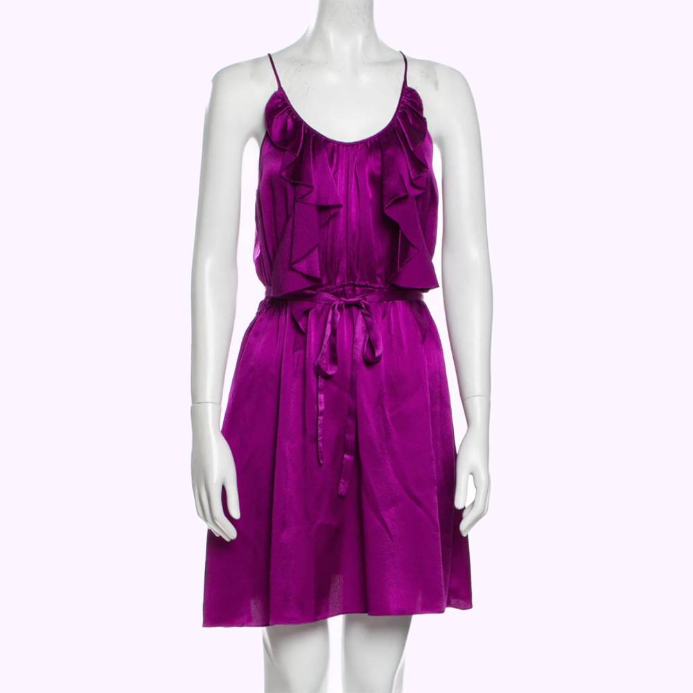 REBECCA TAYLOR Fuchsia Silk Spaghetti Strap Dress