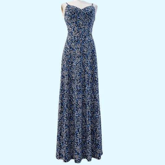 MICHAEL KORS Blue and White Floral Sleeveless Maxi Dress