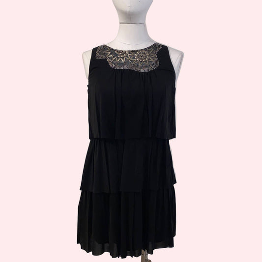 BCBGMAXAZRIA Black Trapeze Dress With Silver Embellishments