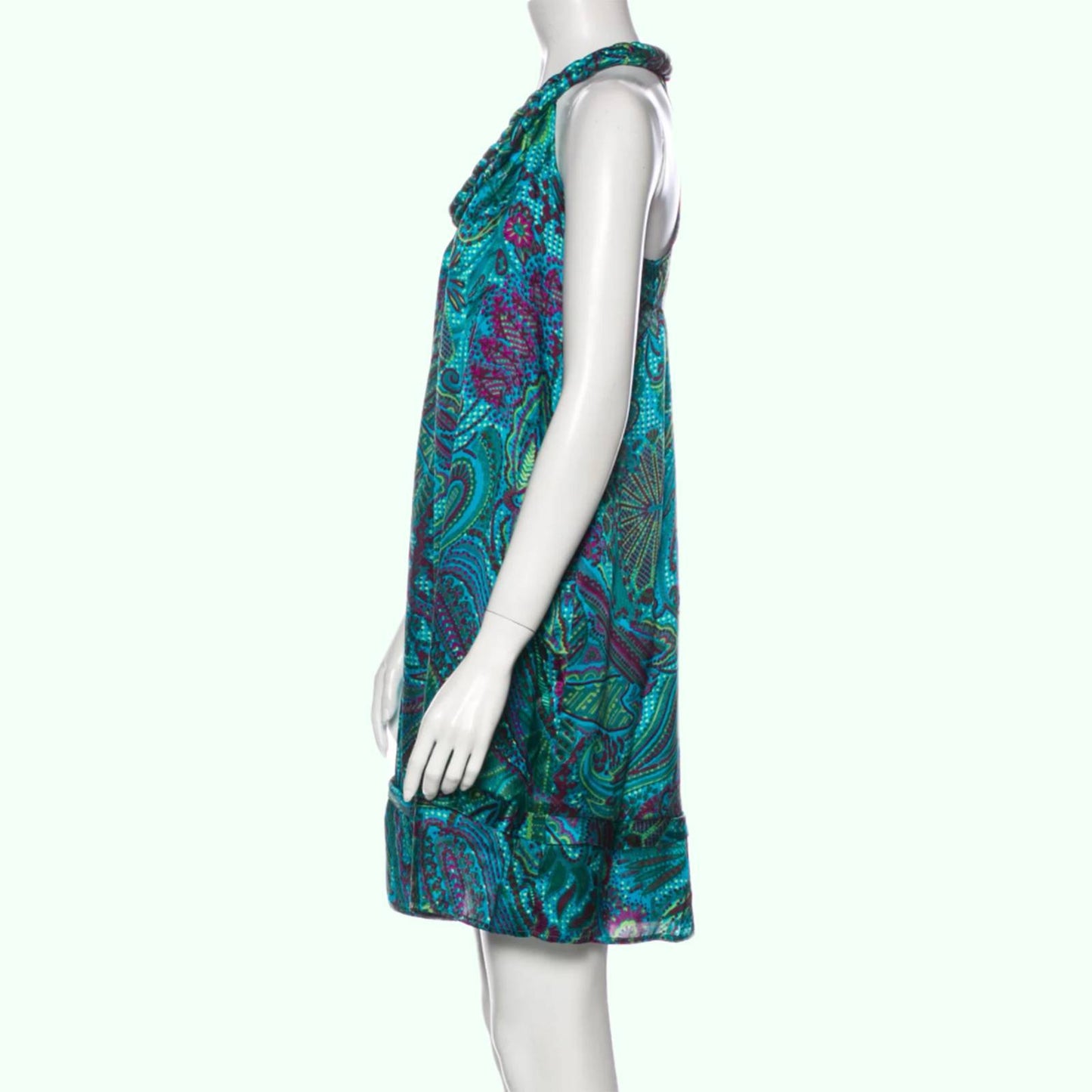 CALYPSO Turquoise Sleeveless Silk Mini Dress