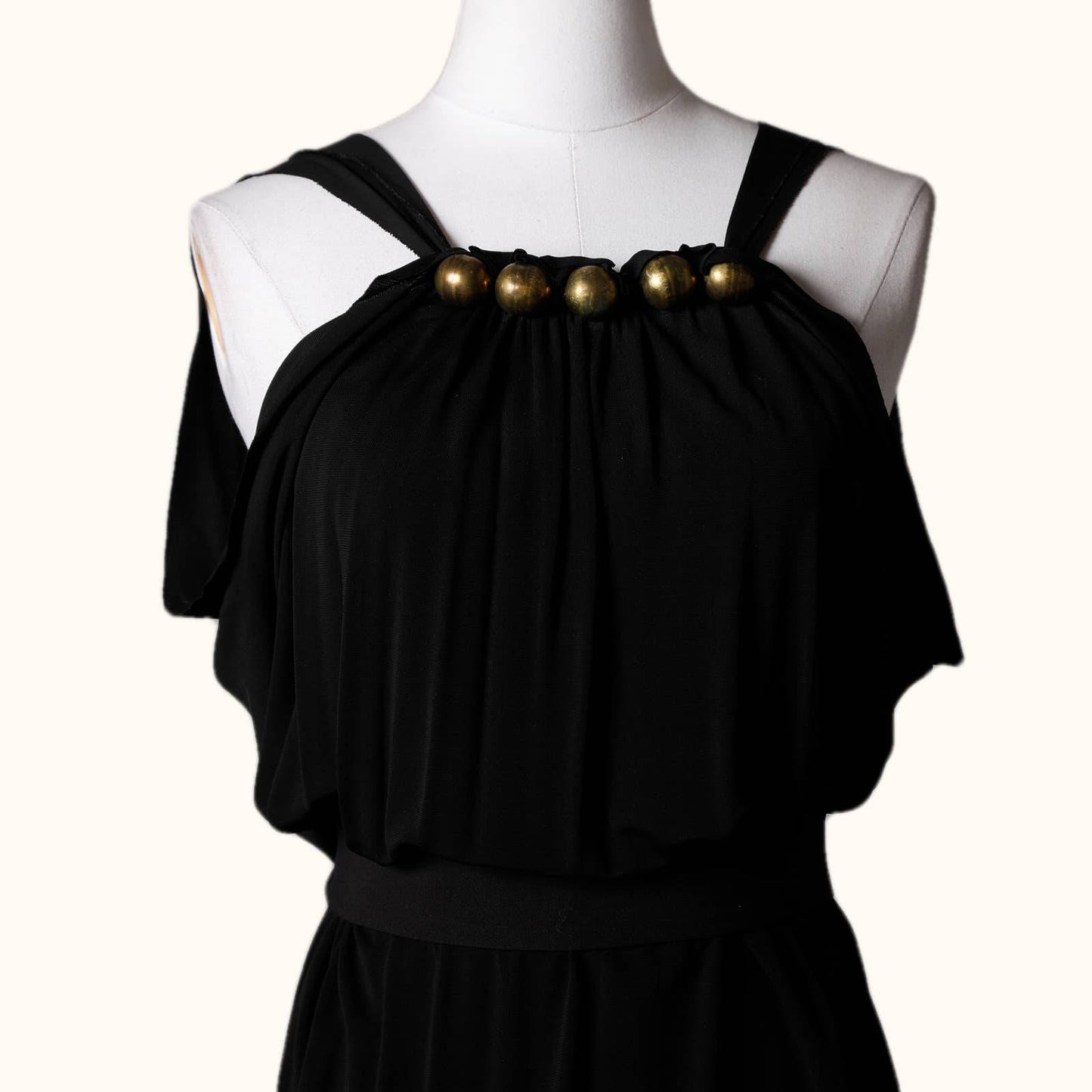 YIGAL AZROUEL Black Dress with Gold Bead Embellished Neckline