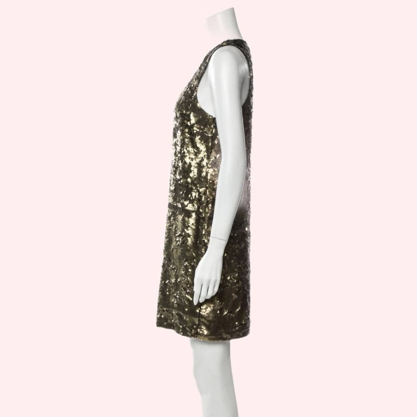 ROBERT RODRIGUEZ Gold Sequin Scoop Neck Sleeveless Tank Dress