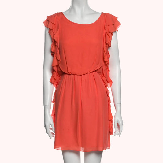 TIBI Orange Silk Ruffled Dress