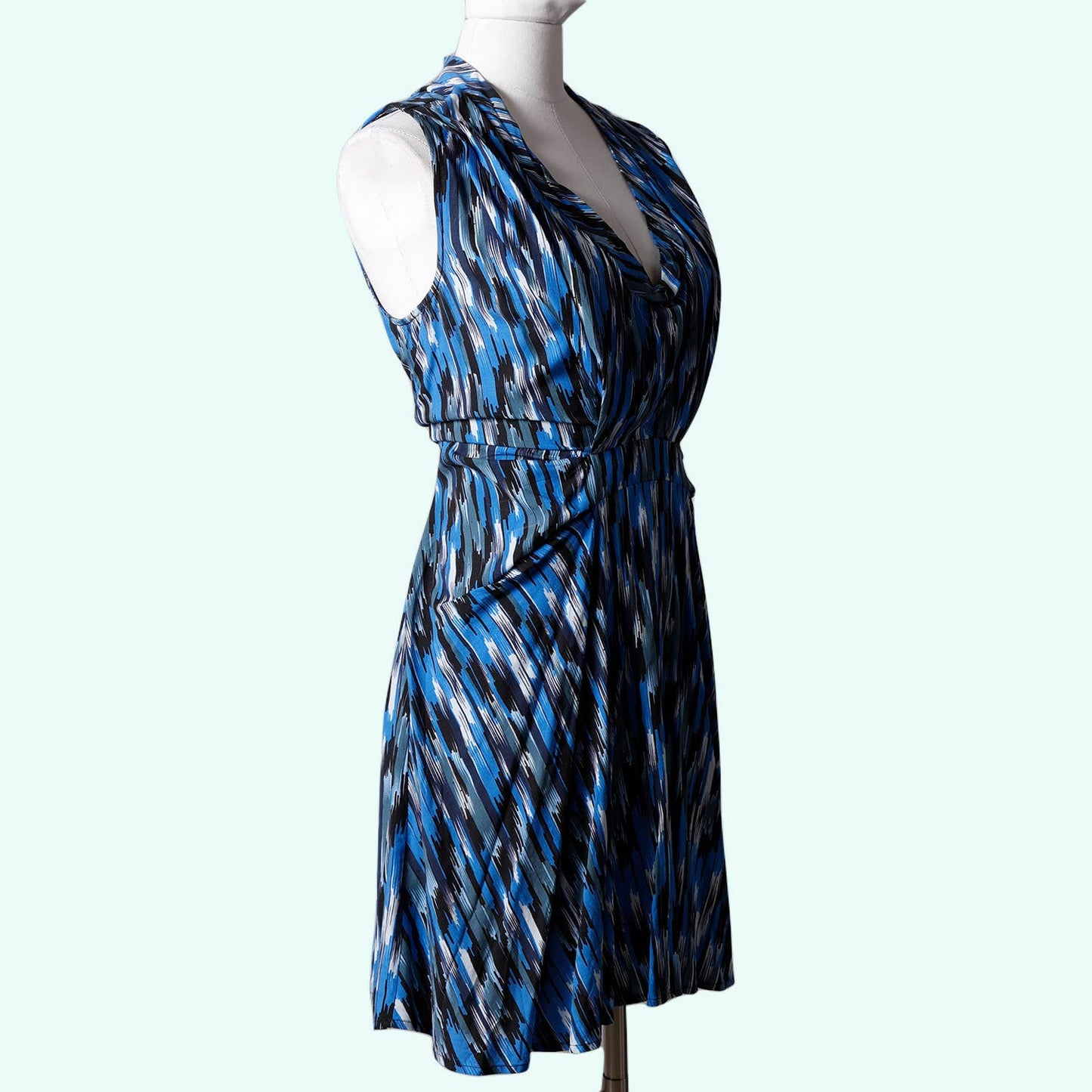 THAKOON Blue, Black and White Abstract Printed Sleeveless Dress