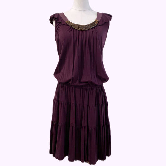 SANDRO Purple and Gold Embellished Dress