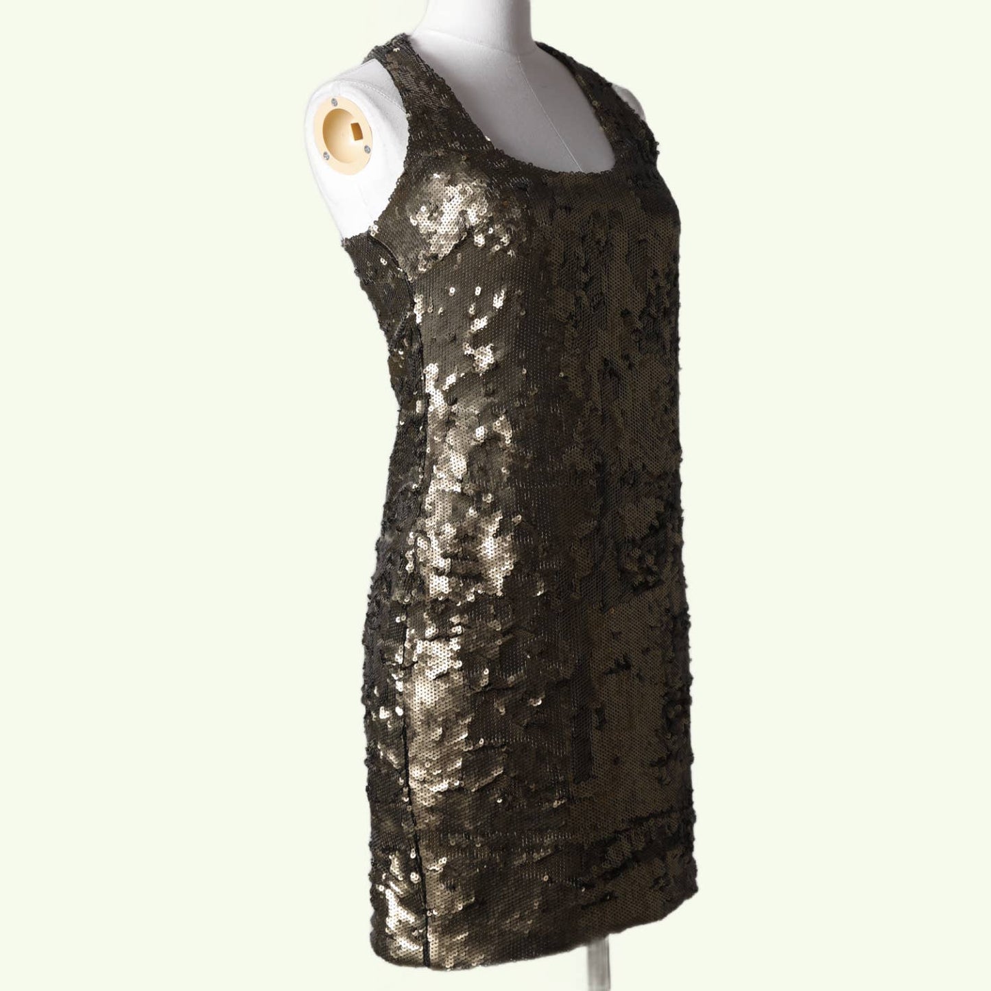 ROBERT RODRIGUEZ Gold Sequin Scoop Neck Sleeveless Tank Dress