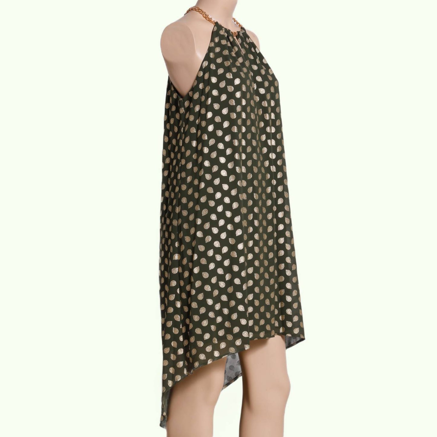 MICHAEL KORS Printed Gold Khaki Dress with Gold Chain