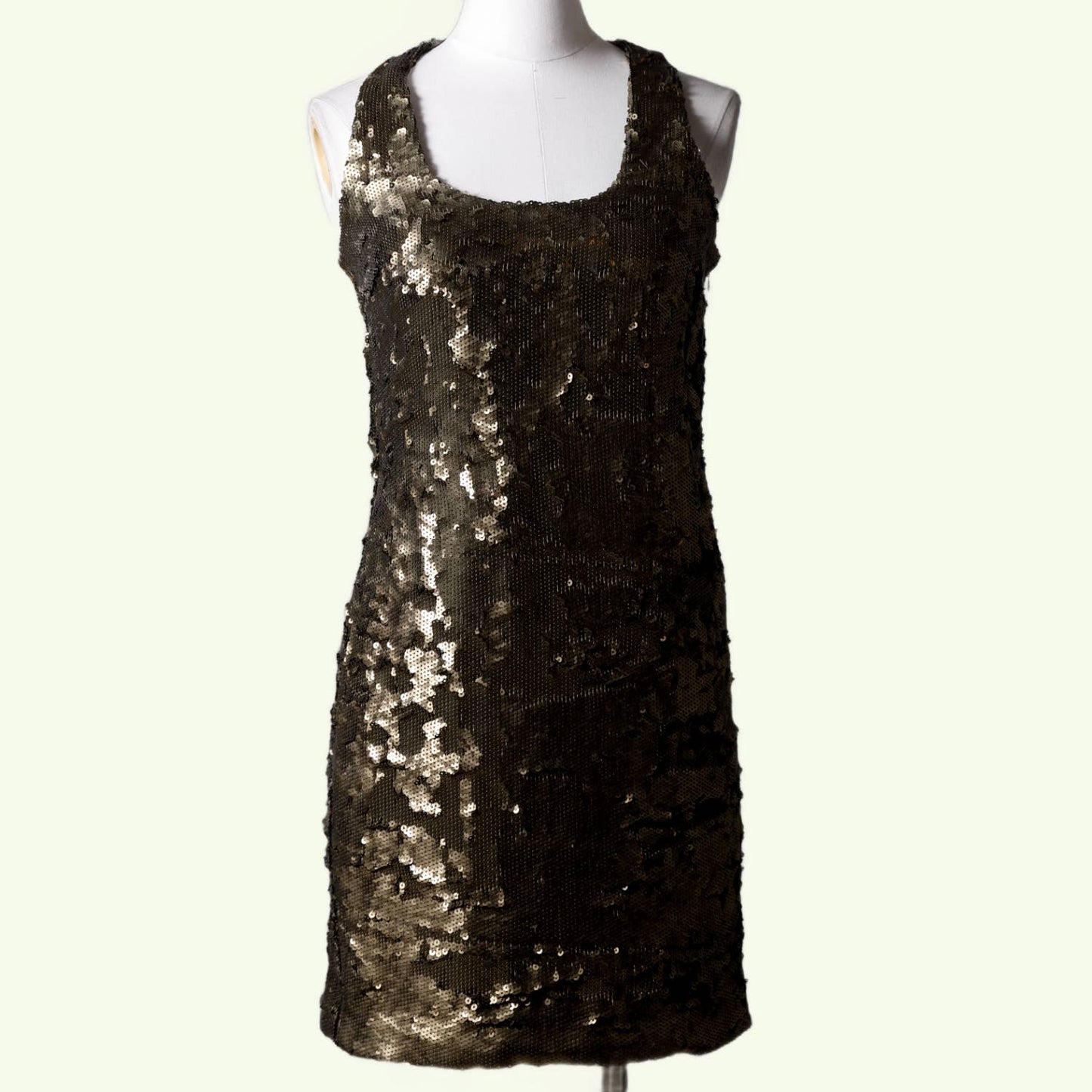 ROBERT RODRIGUEZ Gold Sequin Scoop Neck Sleeveless Tank Dress