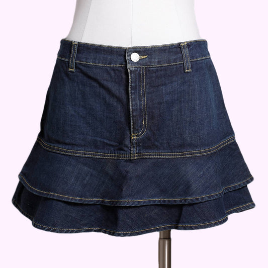 BCBGMAXAZRIA Dark Denim Ruffled Mini Skirt