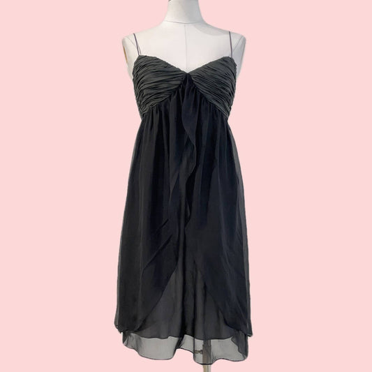 CATHERINE MALANDRINO Black Draped Silk Cocktail Dress