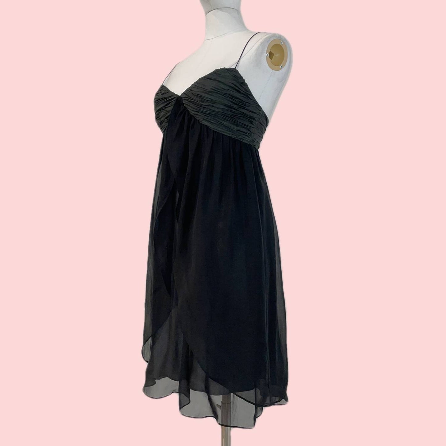 CATHERINE MALANDRINO Black Draped Silk Cocktail Dress