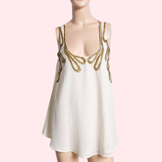 TOPSHOP Vintage Cream with Gold Bead Embellished Sleeveless Top