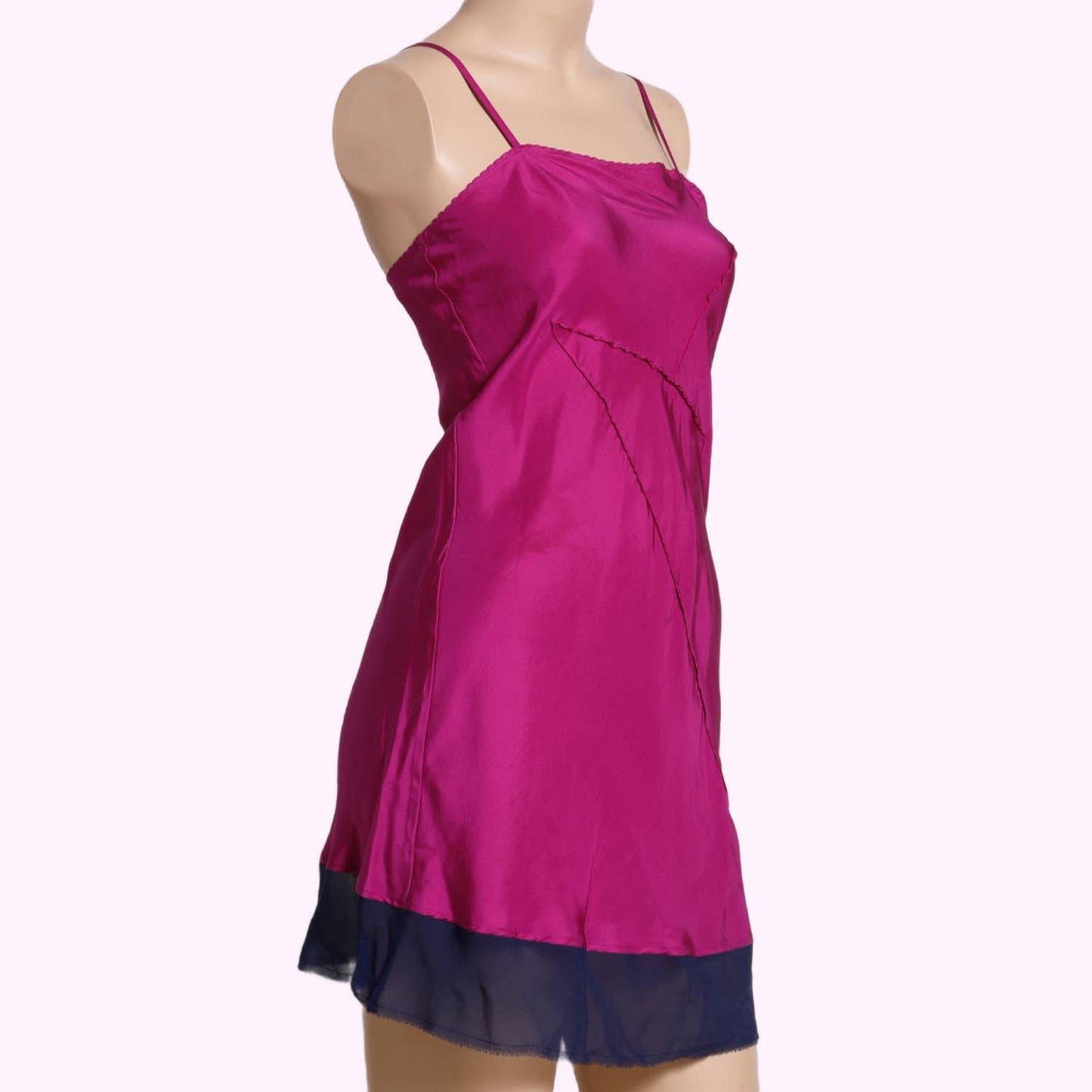 KERRIGAN Pink Fuchsia and Navy Blue Silk Slip Dress