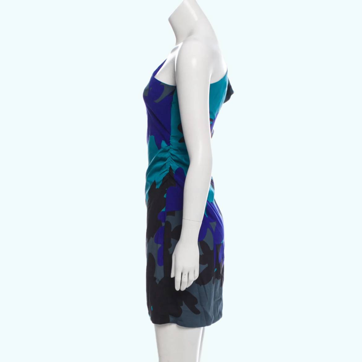 DIANE VON FURSTENBERG One Shoulder Blue/Multicolor Silk Printed Dress