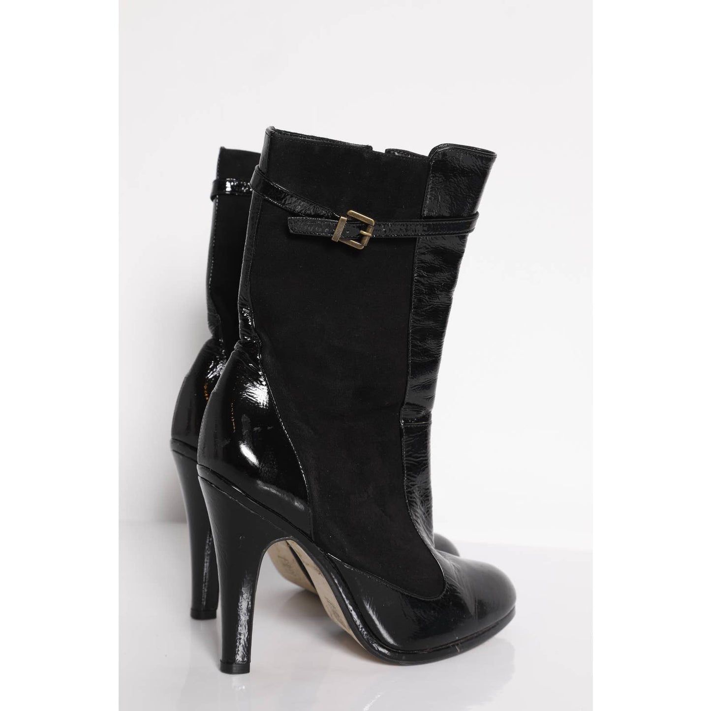 TOPSHOP Black High Heel Leather and Suede Ankle Boots