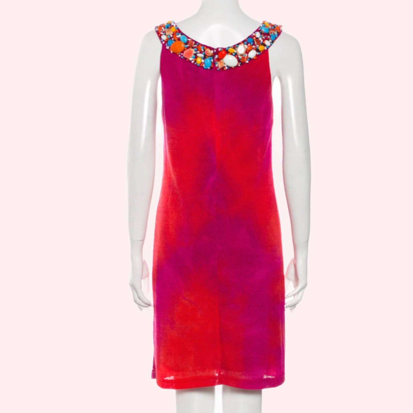 ALICE + OLIVIA Pink and Orange Tie Dye Knit Sleeveless Dress with Stone Embellishments