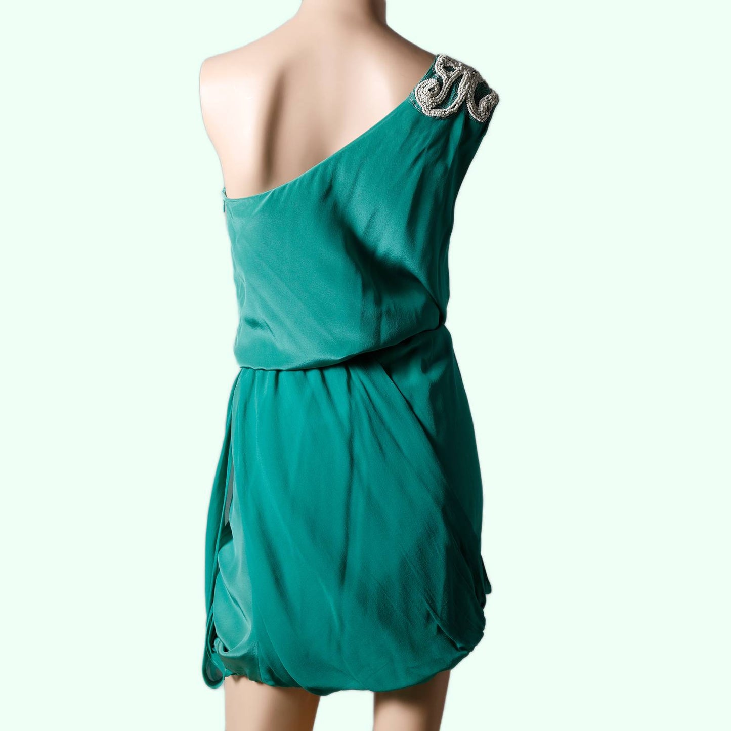 TIBI One Shoulder Turquoise Silk Dress