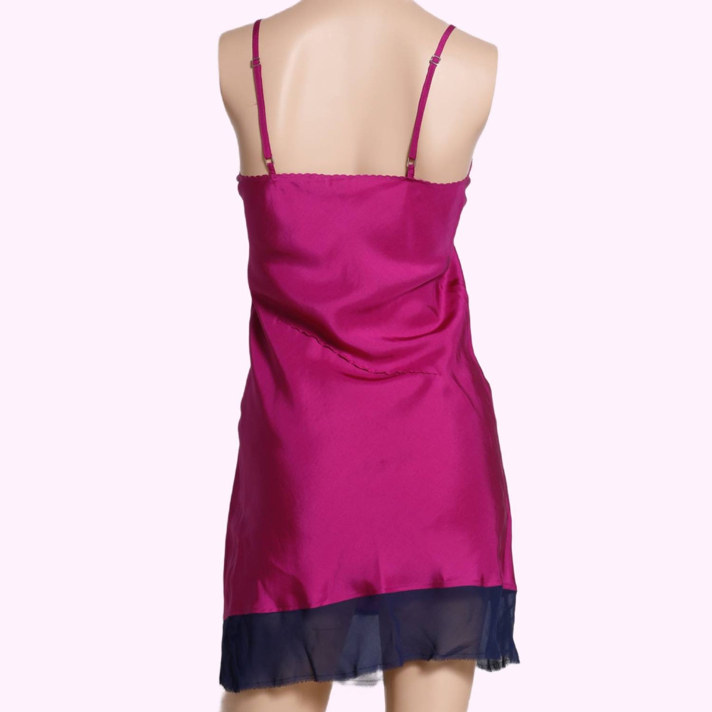 KERRIGAN Pink Fuchsia and Navy Blue Silk Slip Dress