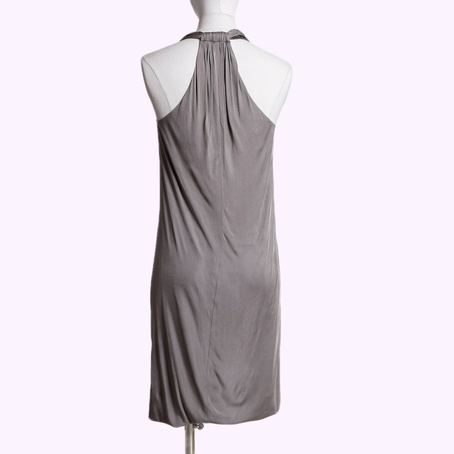 YIGAL AZROUEL Grey Rayon V Neck Dress with Chains