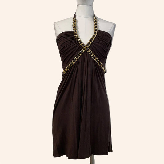 SKY Brown Mini Dress with Gold Chains