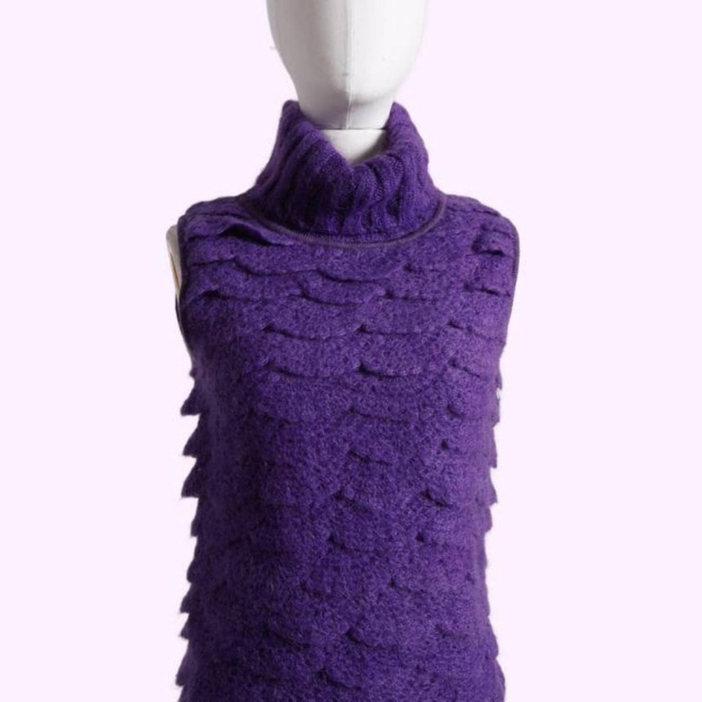 MALANDRINO Violet Purple Turtleneck Ruffled Wool Sweater Dress