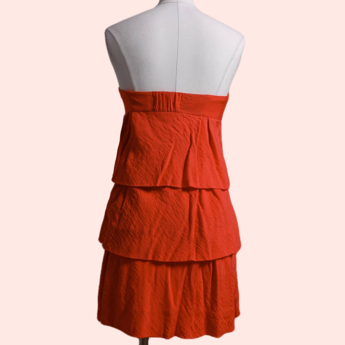 BCBGMAXAZRIA Coral Red Strapless Ruffled Mini Dress