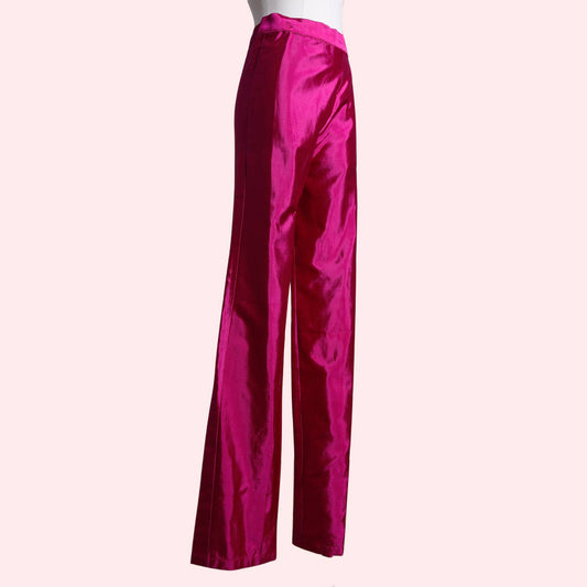 MALAN BRETON Pink Fuchsia Silk Trousers