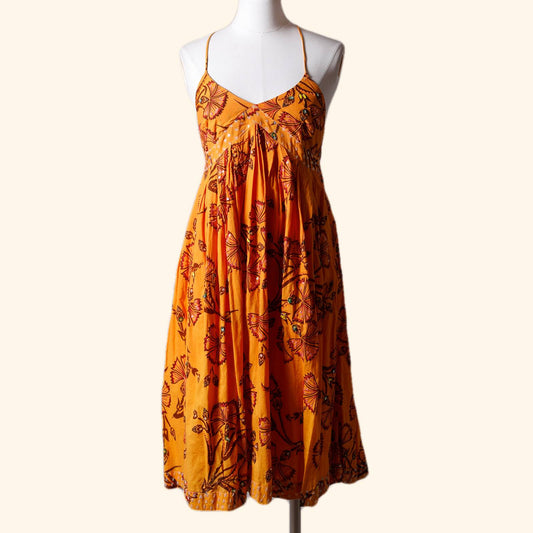 IDEOLOGY Orange Floral Sequined Spaghetti Strap Dress