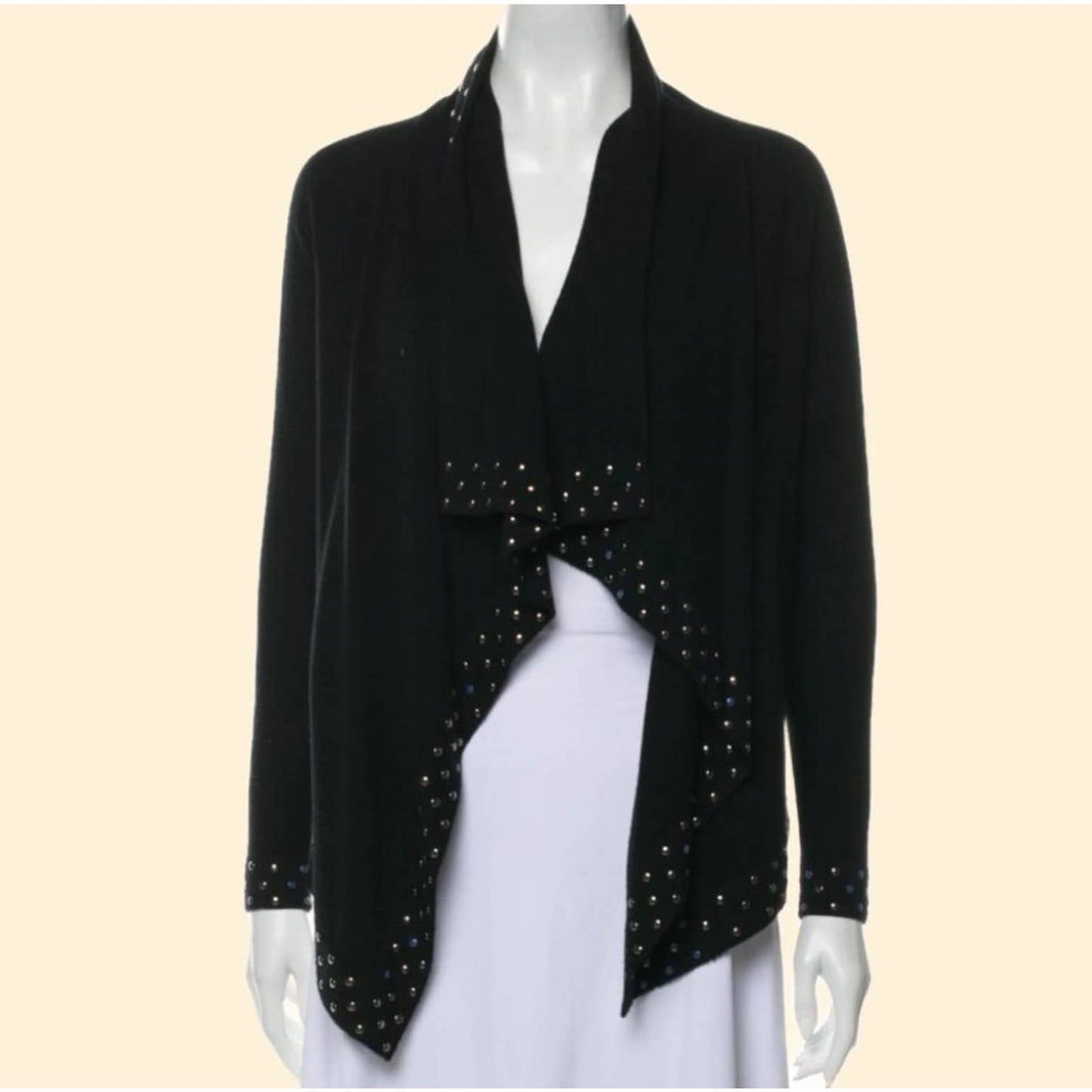 AUTUMN CASHMERE Black Studded Long Sleeve Cashmere Cardigan