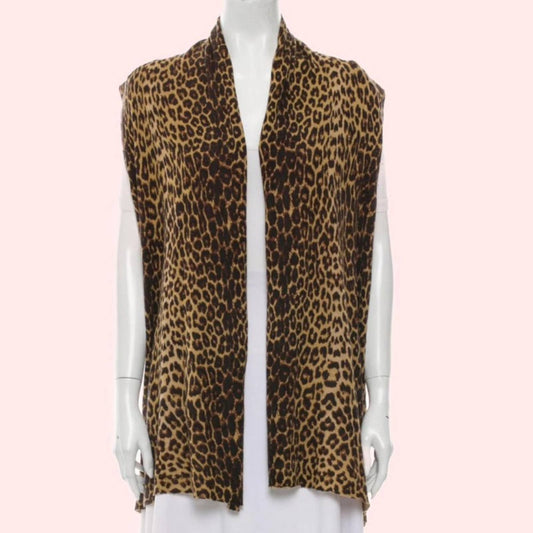 NEIMAN MARCUS Cheetah Print Open-Front Sweater Vest