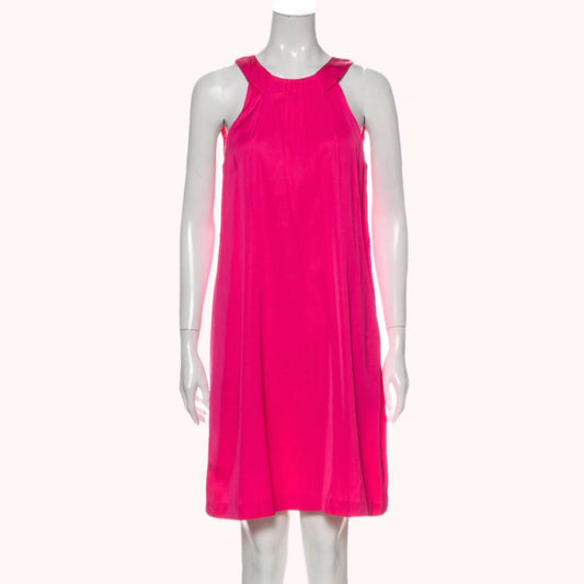 THEORY Crew Neck Neon Pink Mini Dress