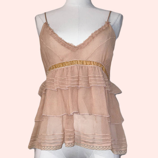 ZARA Vintage Pale Pink Spaghetti Strap Silk Top