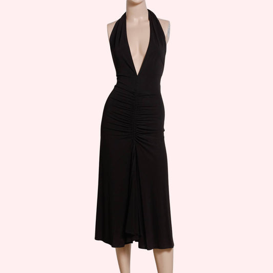 PLEIN SUD SUN Black Deep V Neck Halter Dress