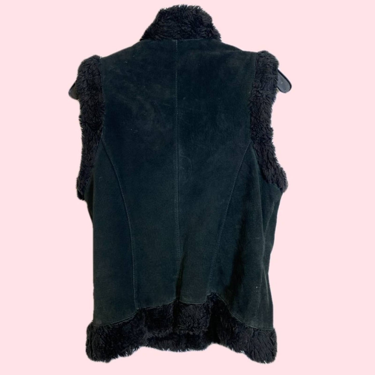 DOROTHY PERKINS Black Suede and Faux Fur Vest