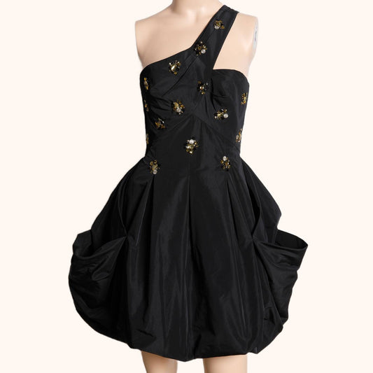 BCBGMAXAZRIA Black One Shoulder Embellished Cocktail Dress