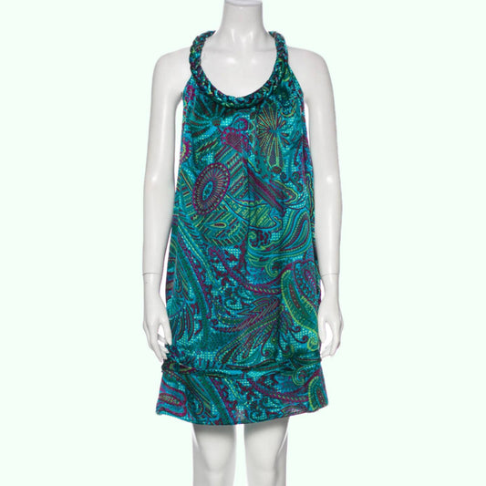 CALYPSO Turquoise Sleeveless Silk Mini Dress