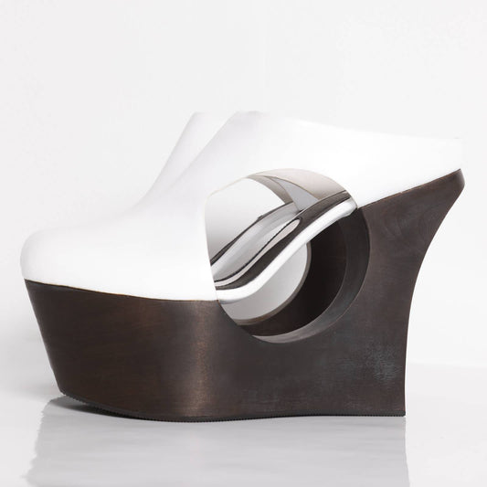 ILANIO White Leather And Wood Retro Cutout Platform Shoes