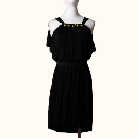 YIGAL AZROUEL Black Dress with Gold Bead Embellished Neckline