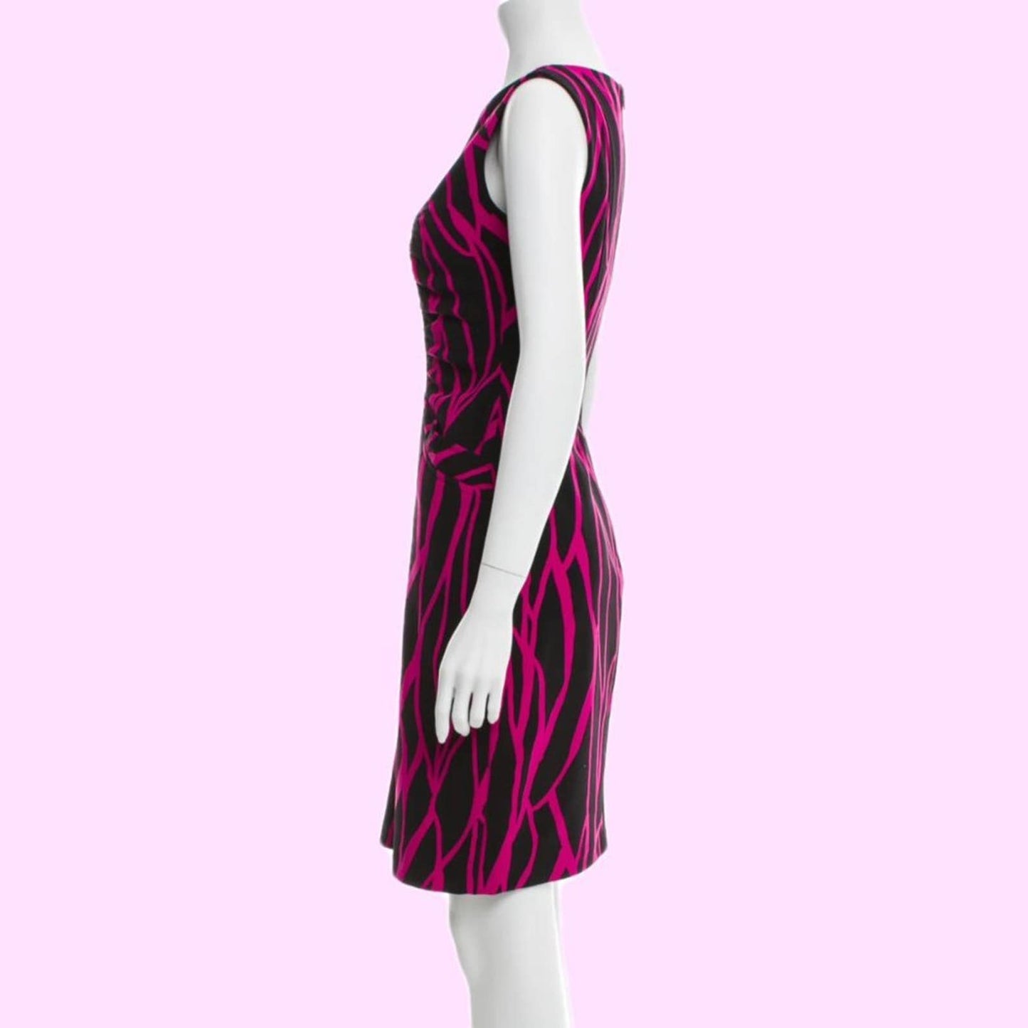 DAVID MEISTER Pink and Black Printed Sleeveless Dress
