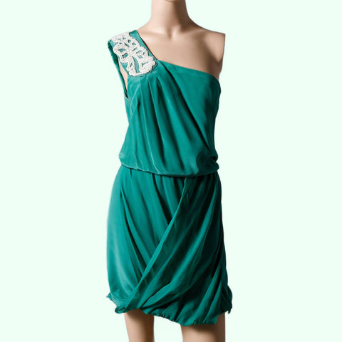 TIBI One Shoulder Turquoise Silk Dress The Untitled Boutique TIBI One Shoulder Turquoise Silk Dress The Untitled Boutique