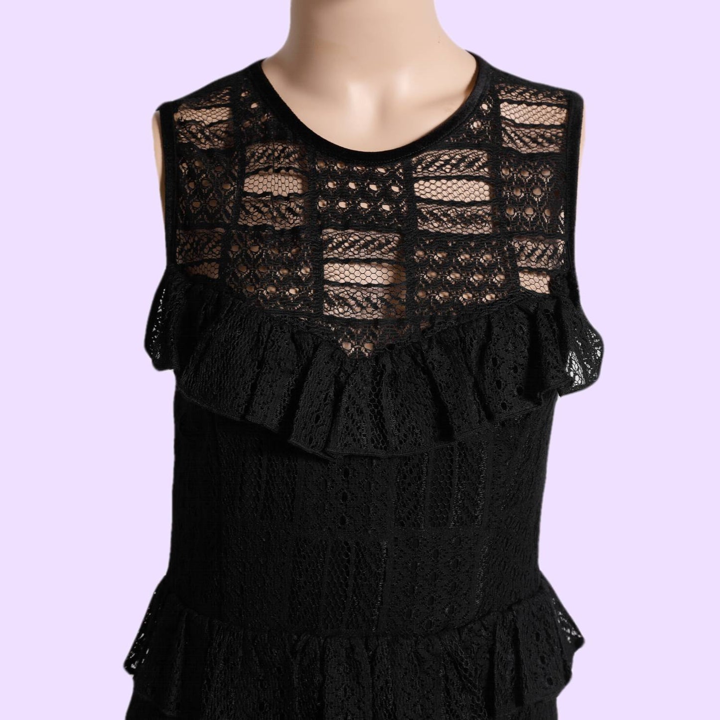 ERIN FETHERSTON Black Lace Sleeveless Ruffled Dress