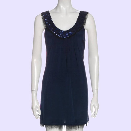 ALICE + OLIVIA Blue Silk Sleeveless Mini Dress with Sequins