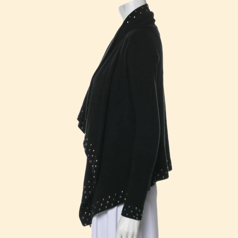 AUTUMN CASHMERE Black Studded Long Sleeve Cashmere Cardigan