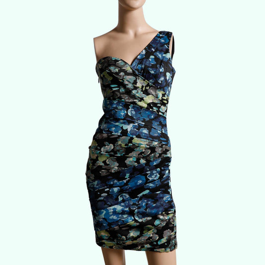 BCBGMAXAZRIA Multicolor Floral One Shoulder Mini Dress