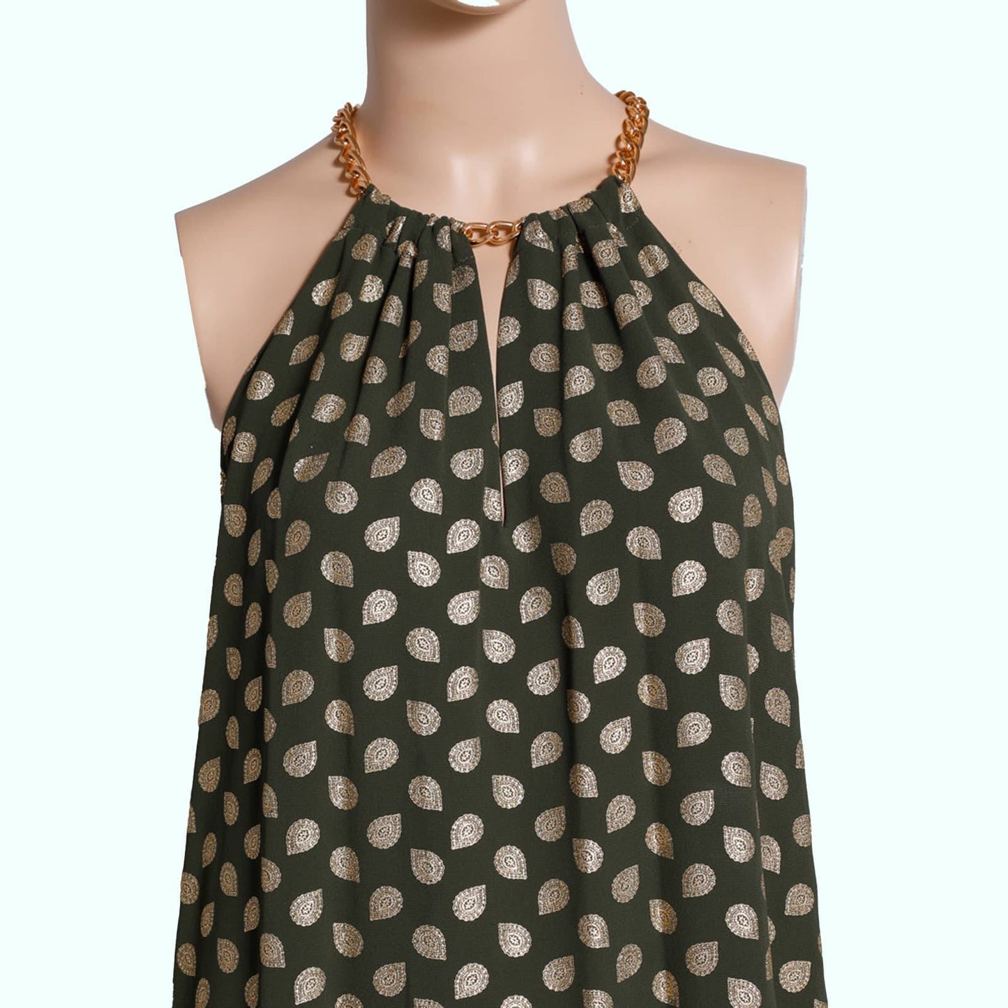 MICHAEL KORS Printed Gold Khaki Dress with Gold Chain